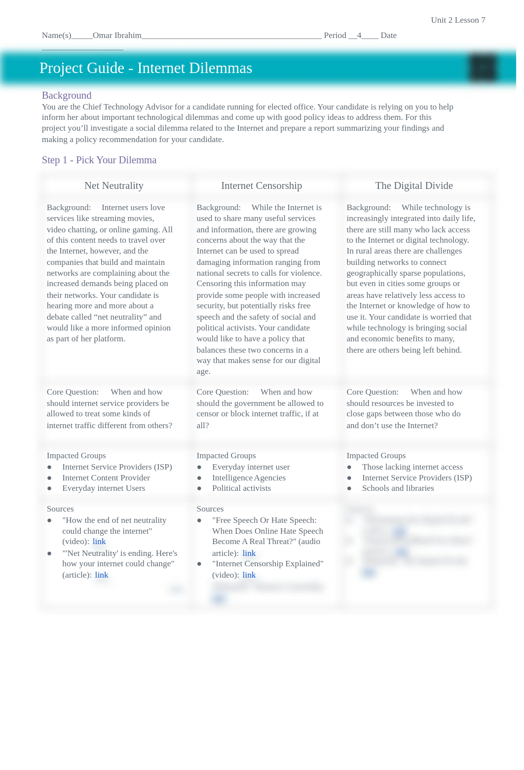 Copy of Project Guide - Internet Dilemmas - Unit 2 Lesson 7.pdf_dkhzsxet0e9_page1