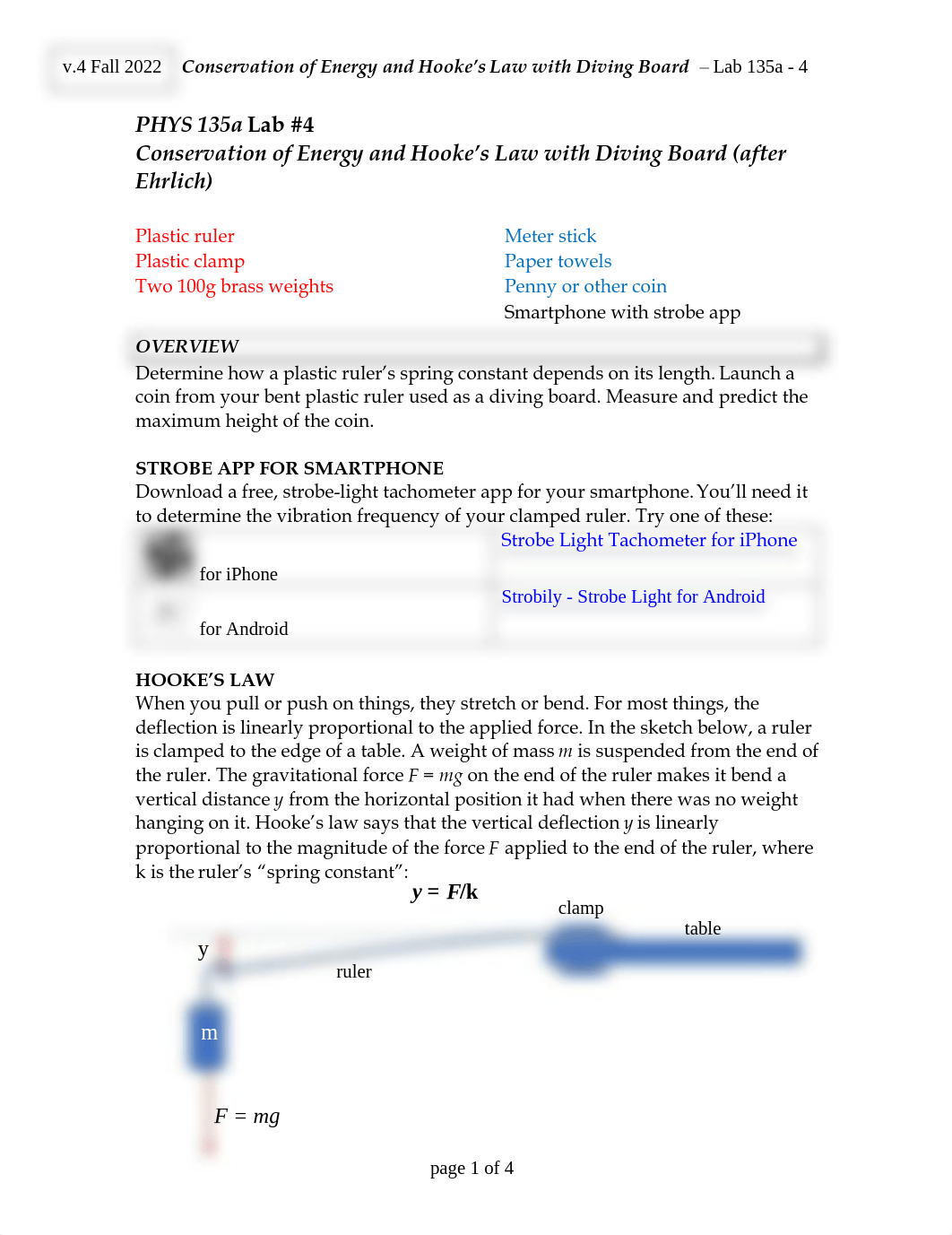 135a - Lab 4 - Conservation of Energy and Hooke's Law with Diving Board - Fall 2022 v4 at USC.pdf_dkiotl6xwzt_page1