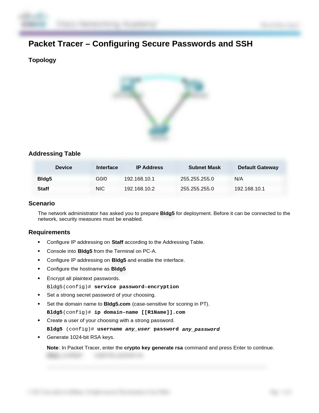 11.2.4.5 Packet Tracer - Configuring Secure Passwords and SSH Complete.docx_dkk84oi6e1b_page1