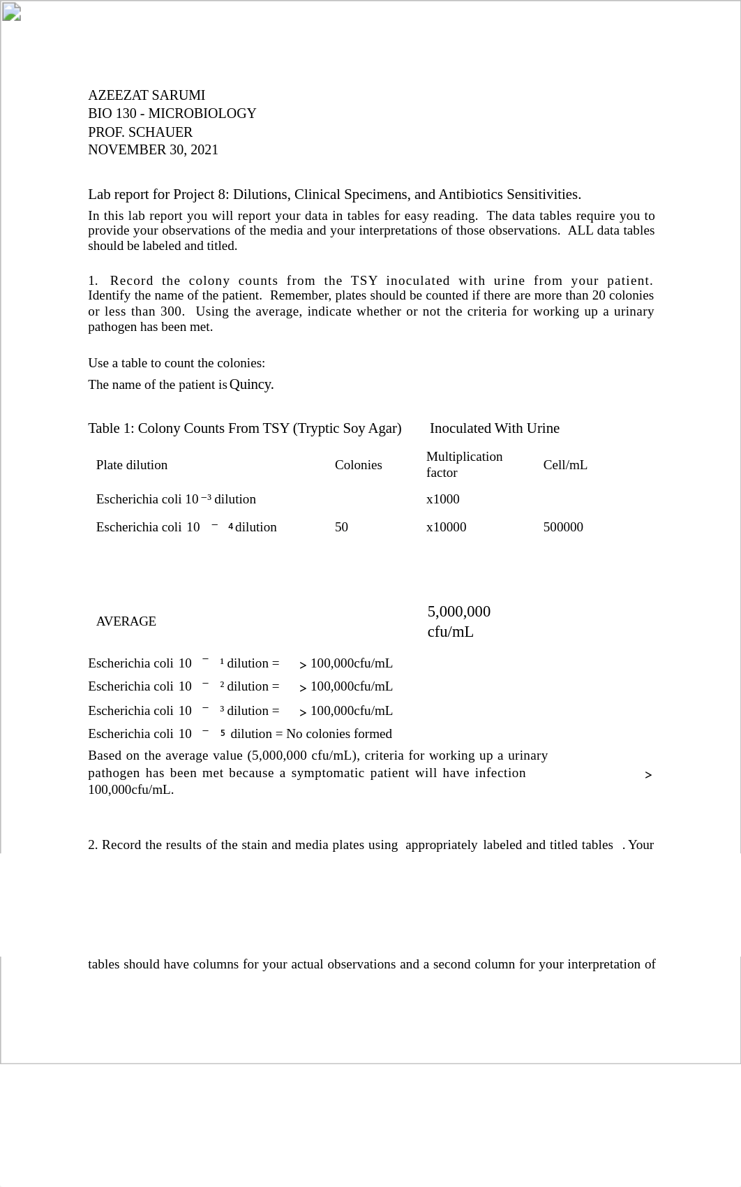 LAB REPORT #8 - Dilutions, Specimens, and Antibiotics.docx_dkkpw19dqk2_page1