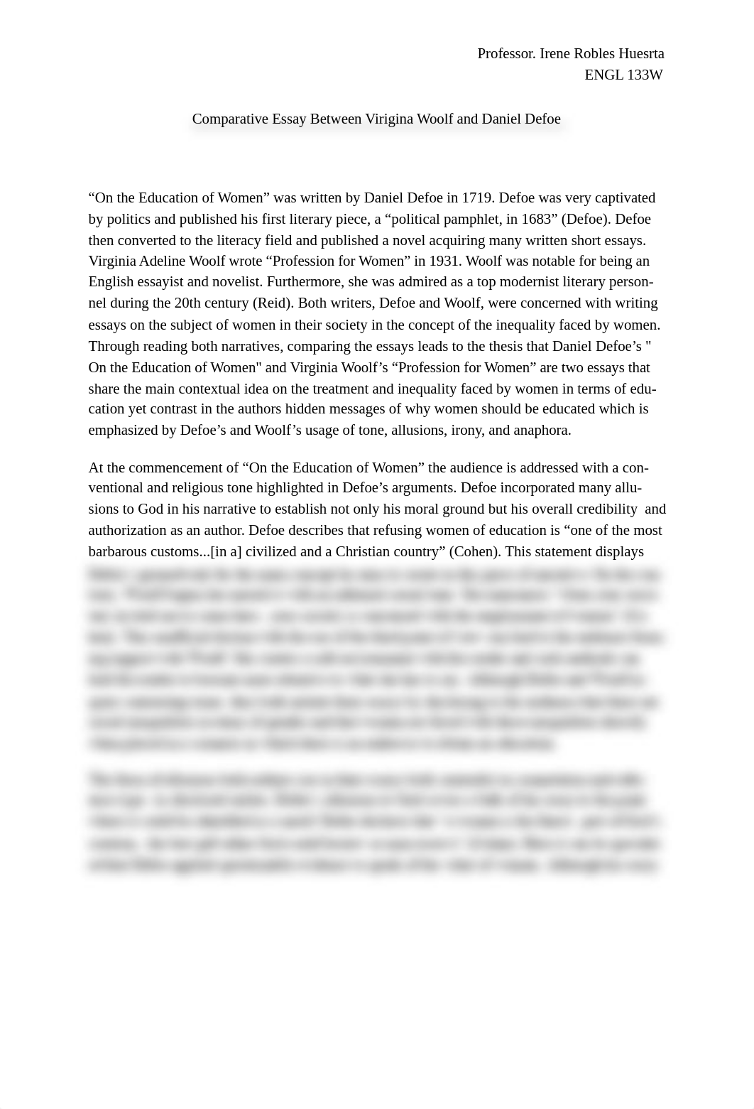 Comparative Essay Between Virigina Woolf and Daniel Defoe.pdf_dkli2jbimvg_page1