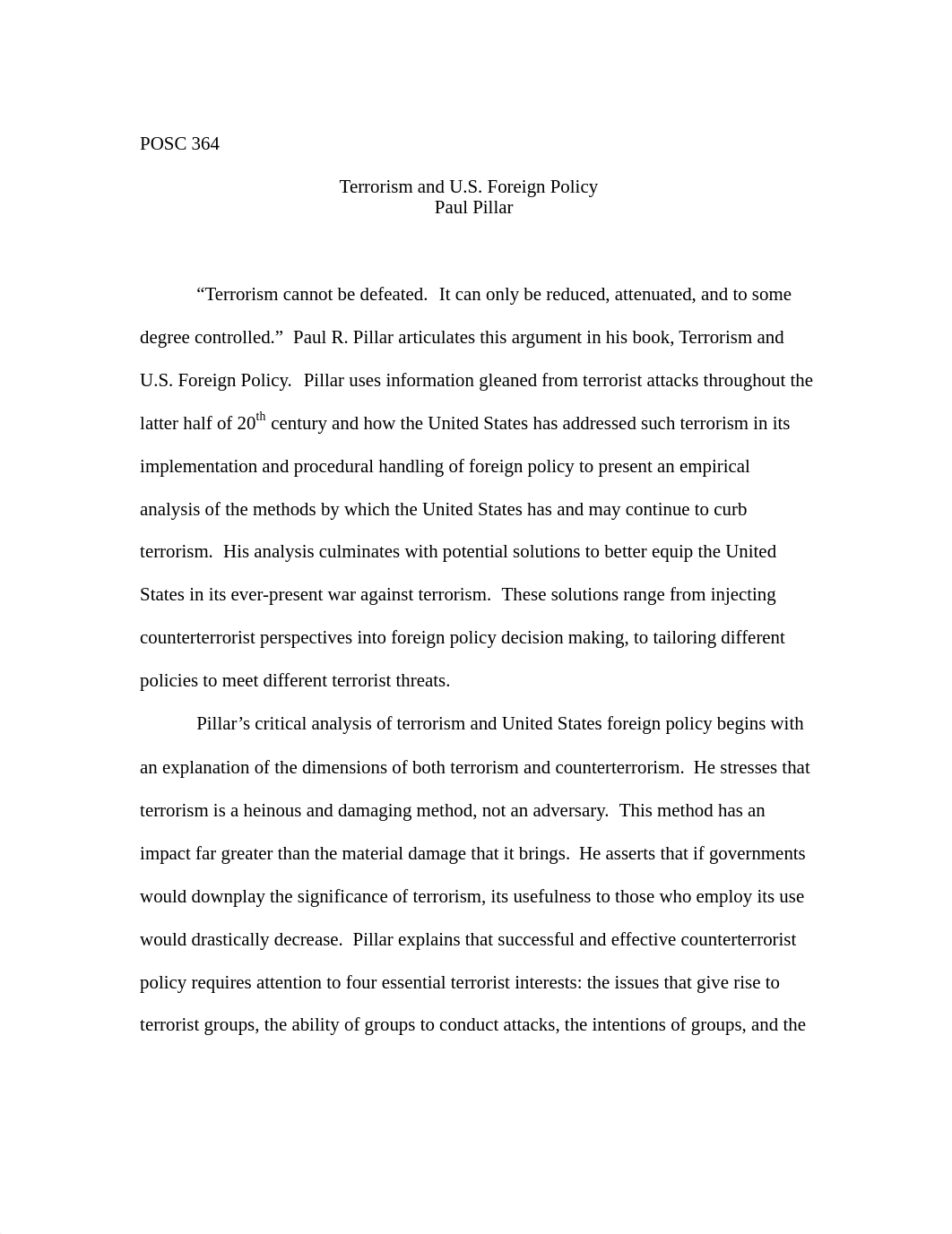 Terrorism and U.S. Foreign Policy by Paul Pillar - Study Guide_dkm0kask186_page1