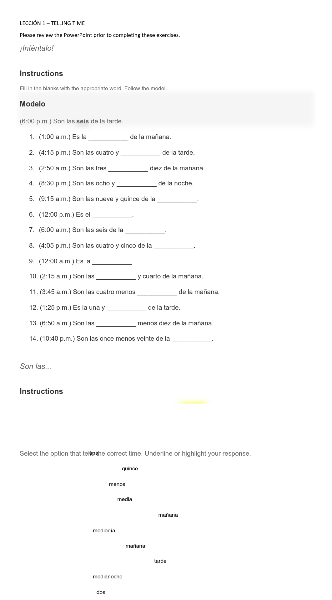 Leccion 1 - Tarea - Telling time - Adjusted Completed.pdf_dkm4oxgrehz_page1