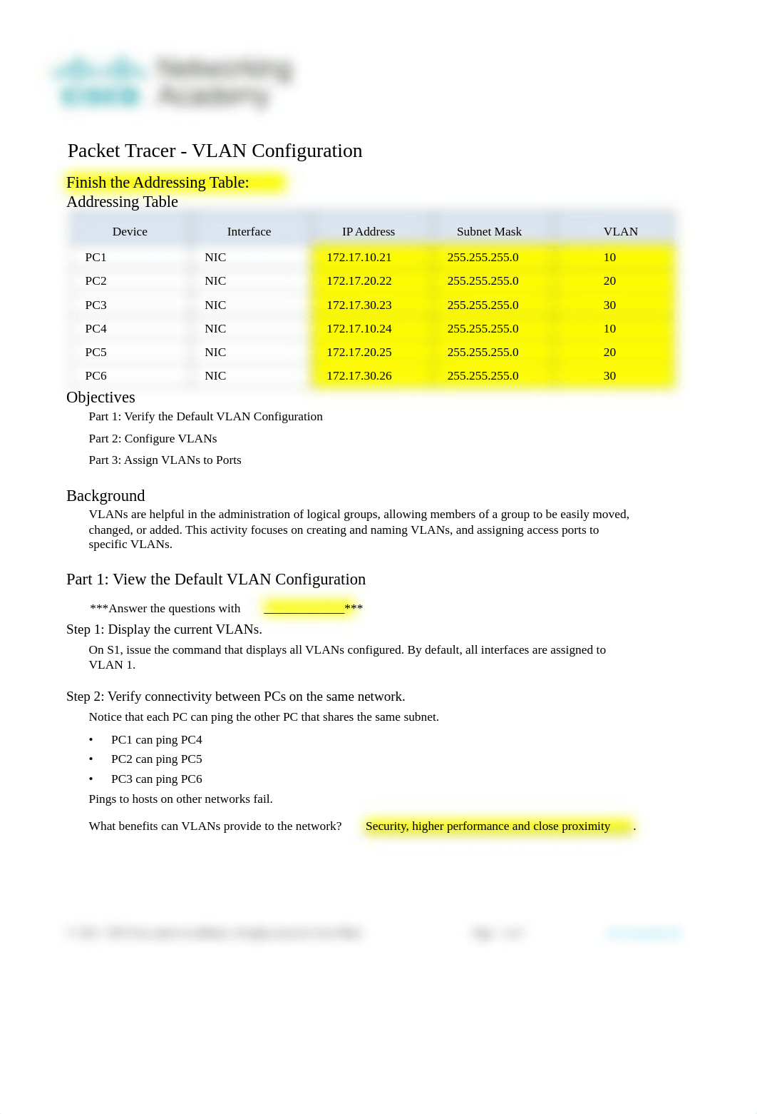 3.3.12 Packet Tracer - VLAN Configuration.docx_dkm987588fk_page1