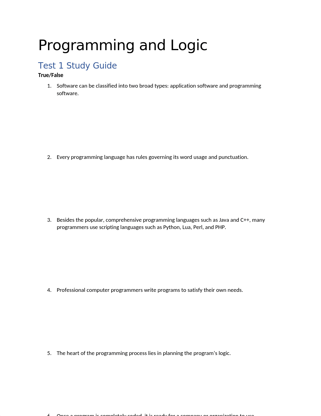 Programming and Logic Test 1 Study Guide.docx_dkmrmg3ehuo_page1