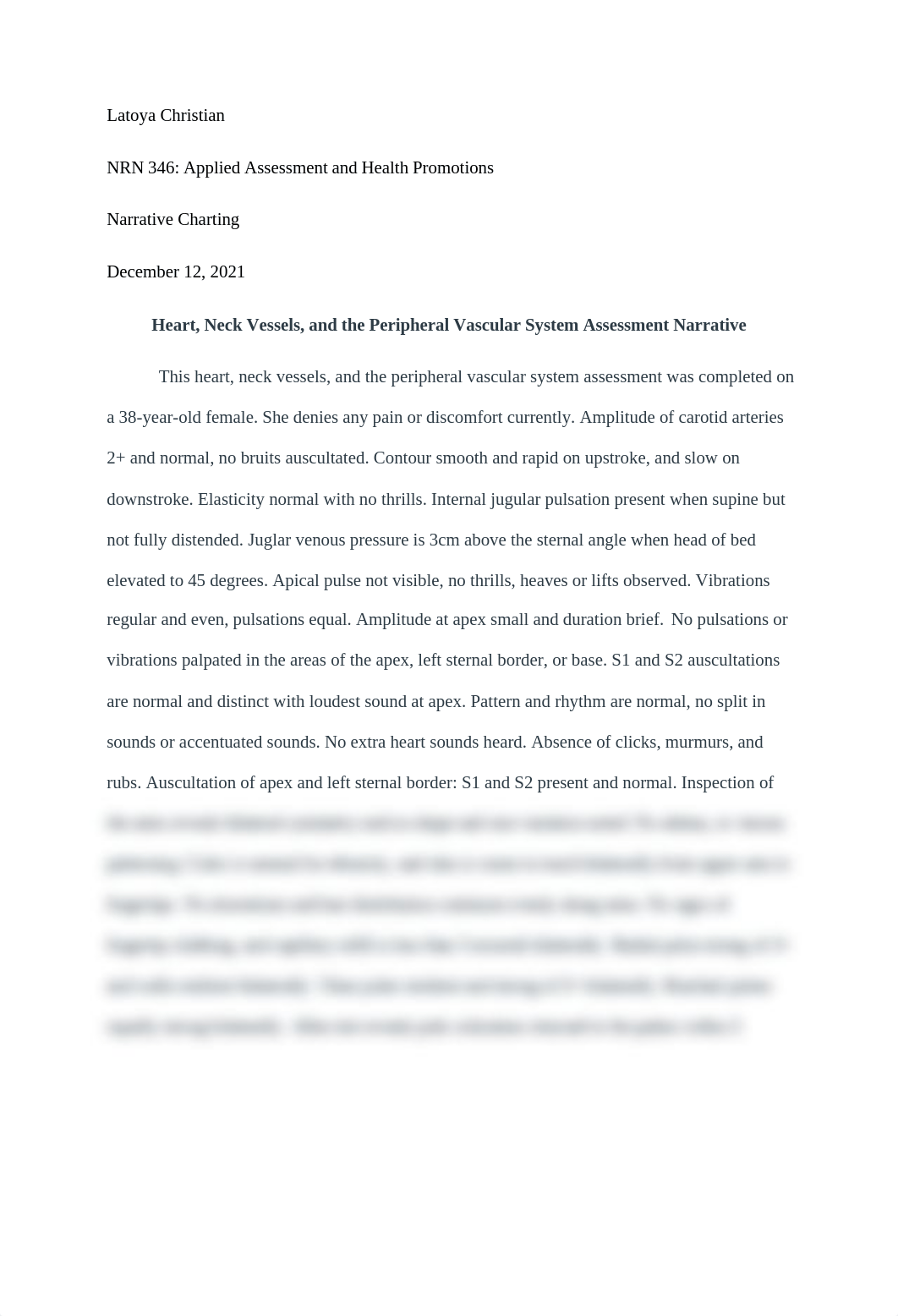 Heart, Neck Vessels, and the Peripheral Vascular System Assessment Narrative.docx_dknlmrdltoc_page1