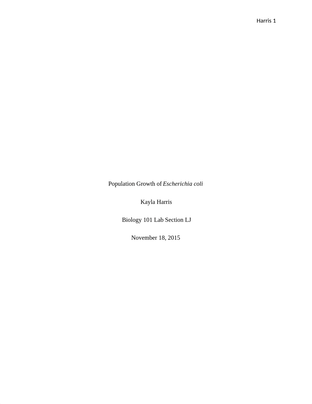 Population Growth of Escherichia coli lab report Kayla Harris.docx_dknpzbx5fyz_page1