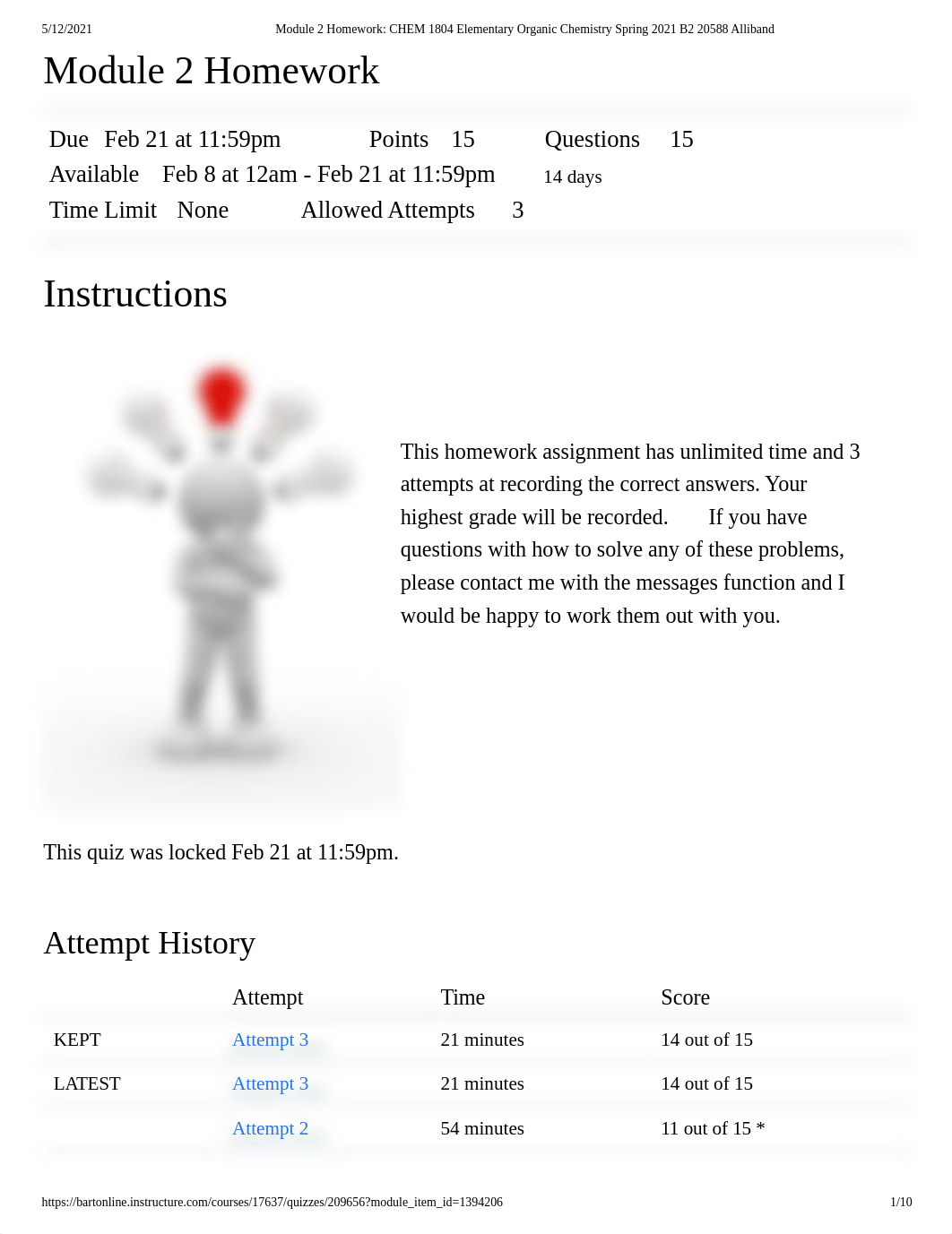 Module 2 Homework_ CHEM 1804 Elementary Organic Chemistry Spring 2021 B2 20588 Alliband.pdf_dknvs3if8mt_page1