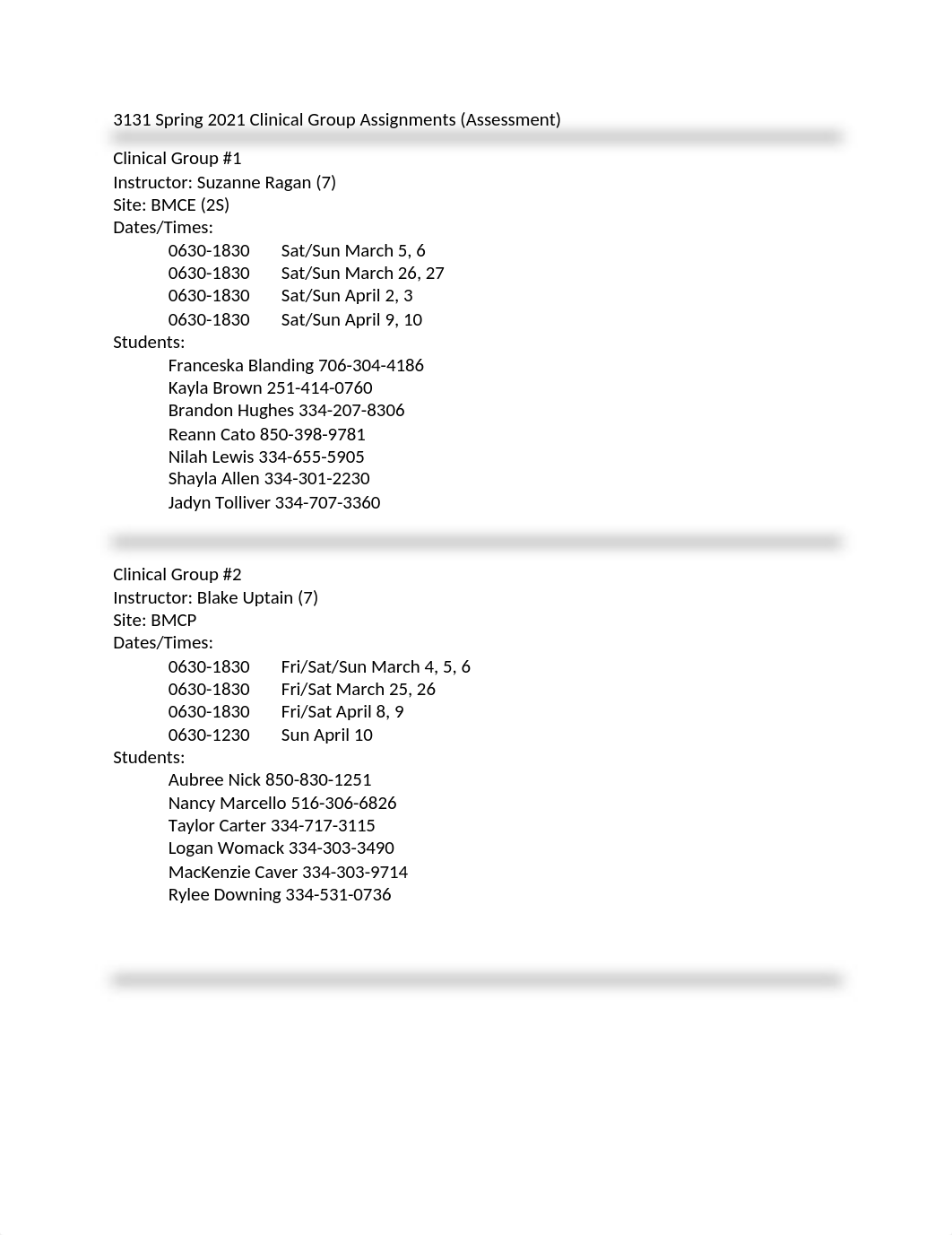 3131 Spring 2022 Clinical Group Assignments- MILLER revised 2.9.22.docx_dkoj27tx2q3_page1