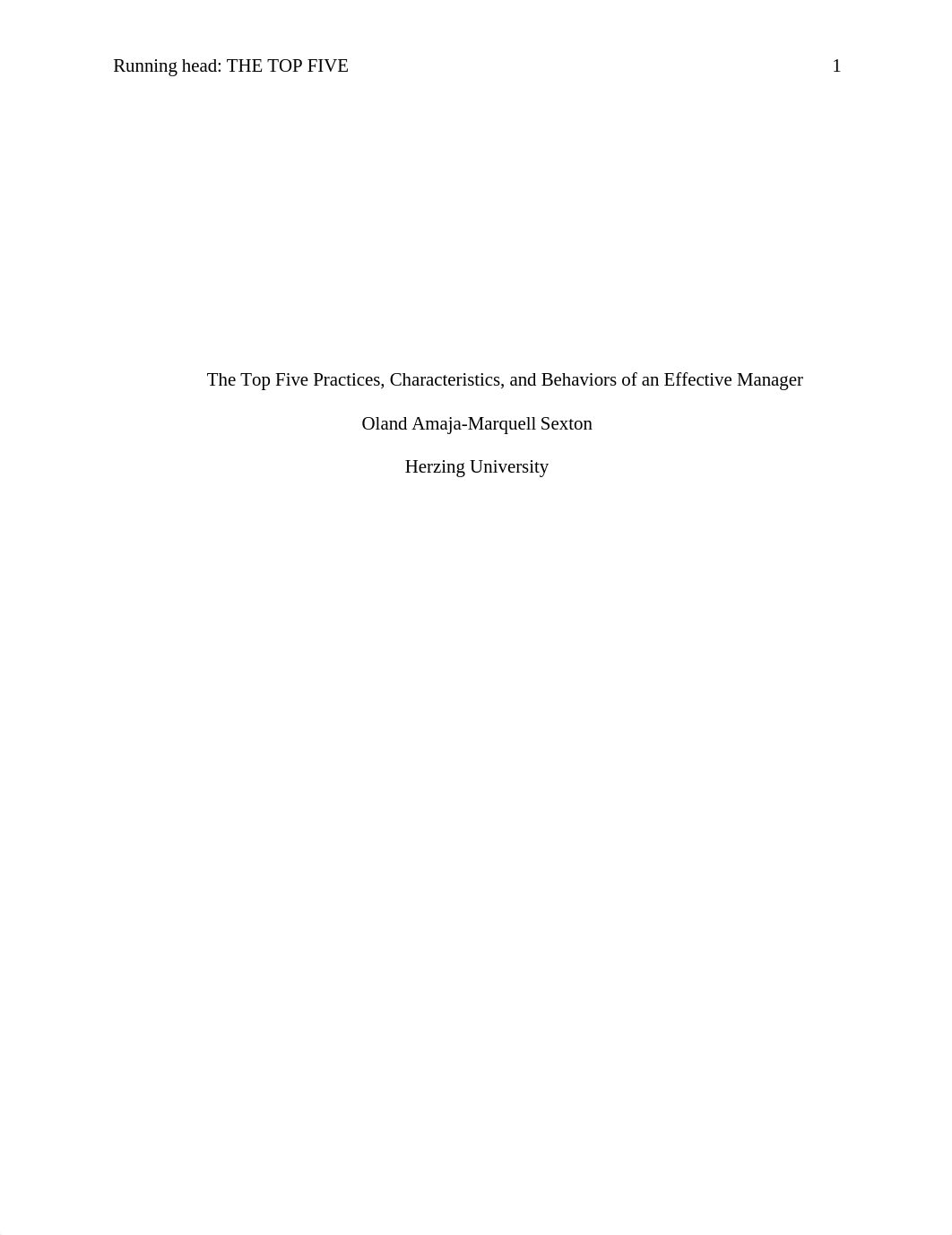 The Top Five Practices, Characteristics, and Behaviors of an Effective Manager - OSexton - Herzing U_dkopr5b3sqz_page1
