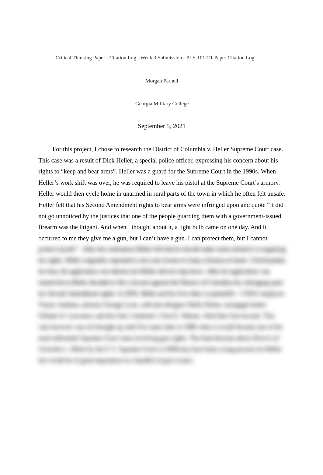 Critical Thinking Paper - Citation Log - Week 3 Submission - PLS-101 CT Paper Citation Log.docx_dkp8u9u2tru_page1