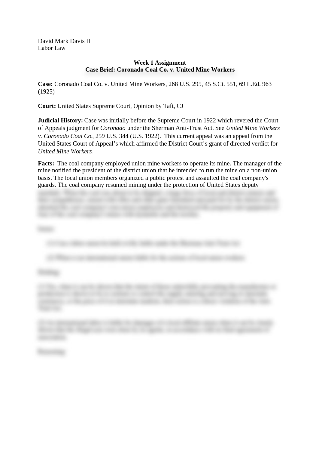 Labor Employment Law 672 Assignment # 1, Davis, # 6162_dkr7t7on8j2_page1