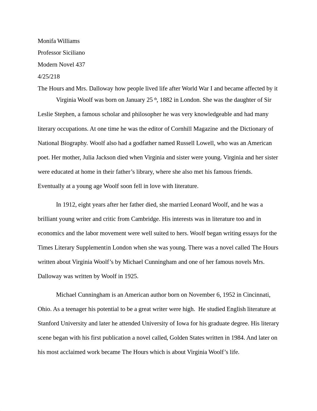 Compare and Contrast Essay on The Hours and Mrs. Dalloway MW.docx_dkriz1inst1_page1