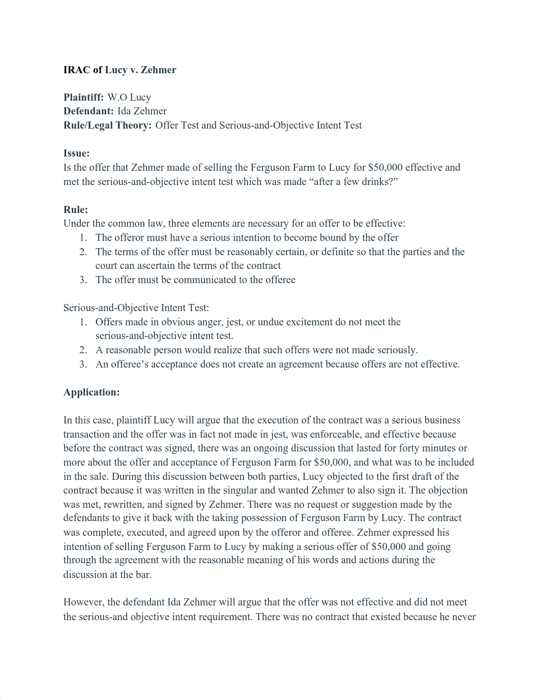 CH 12 IRAC of Lucy v. Zehmer and Basis Technology v. Amazon & IRAC Chapter Problems 12-3, 12-4, 12-9_dks8gn7iy94_page1