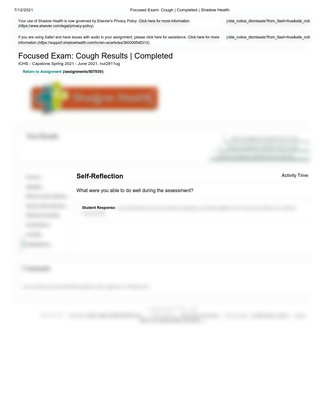 Focused Exam_ Cough _ Completed _ Shadow Health - Danny Rivera - Self Reflection.pdf_dkskqhke1tz_page1
