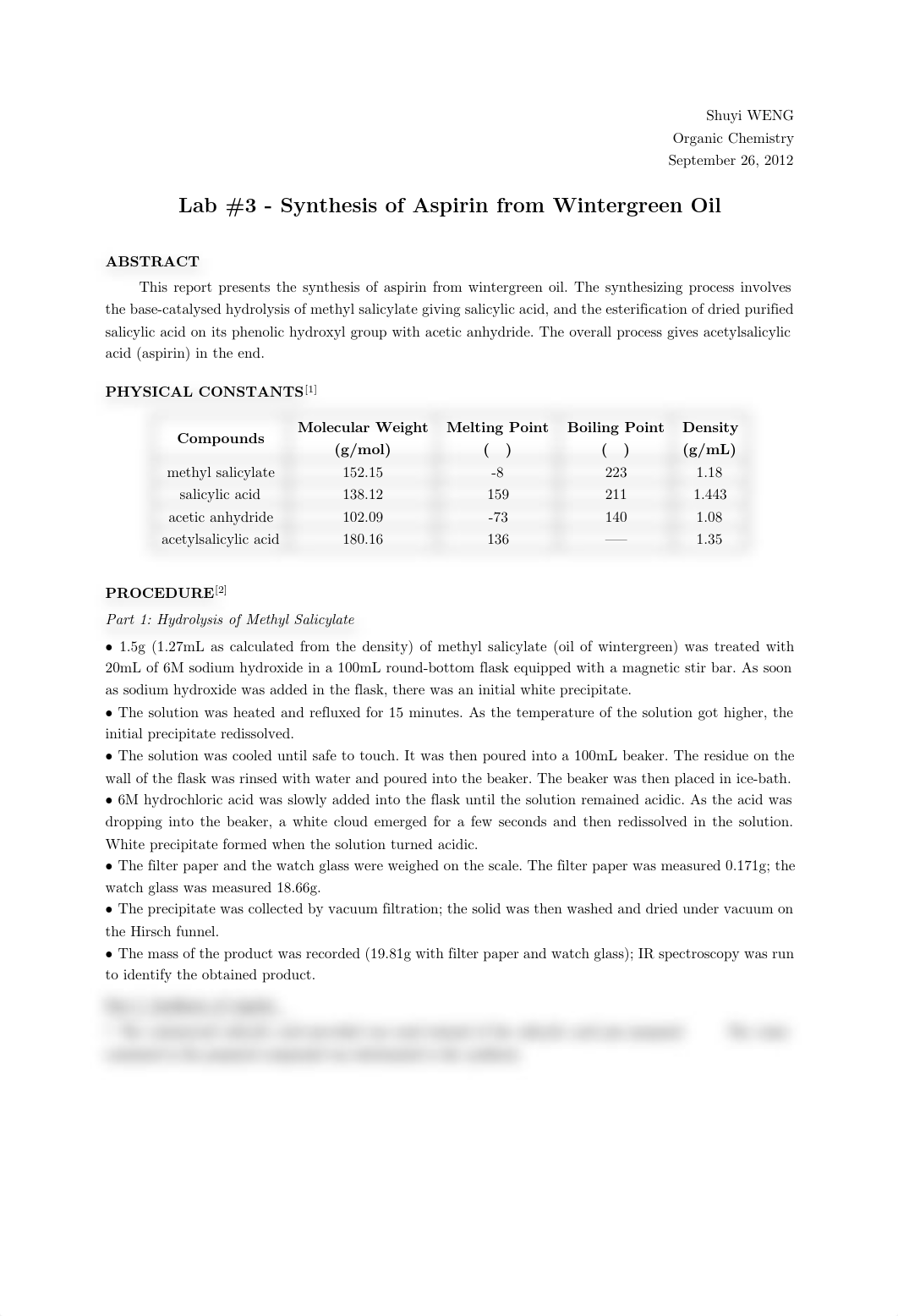 #3 Synthesis of Aspirin from Wintergreen Oil_dktsw06j6nq_page1