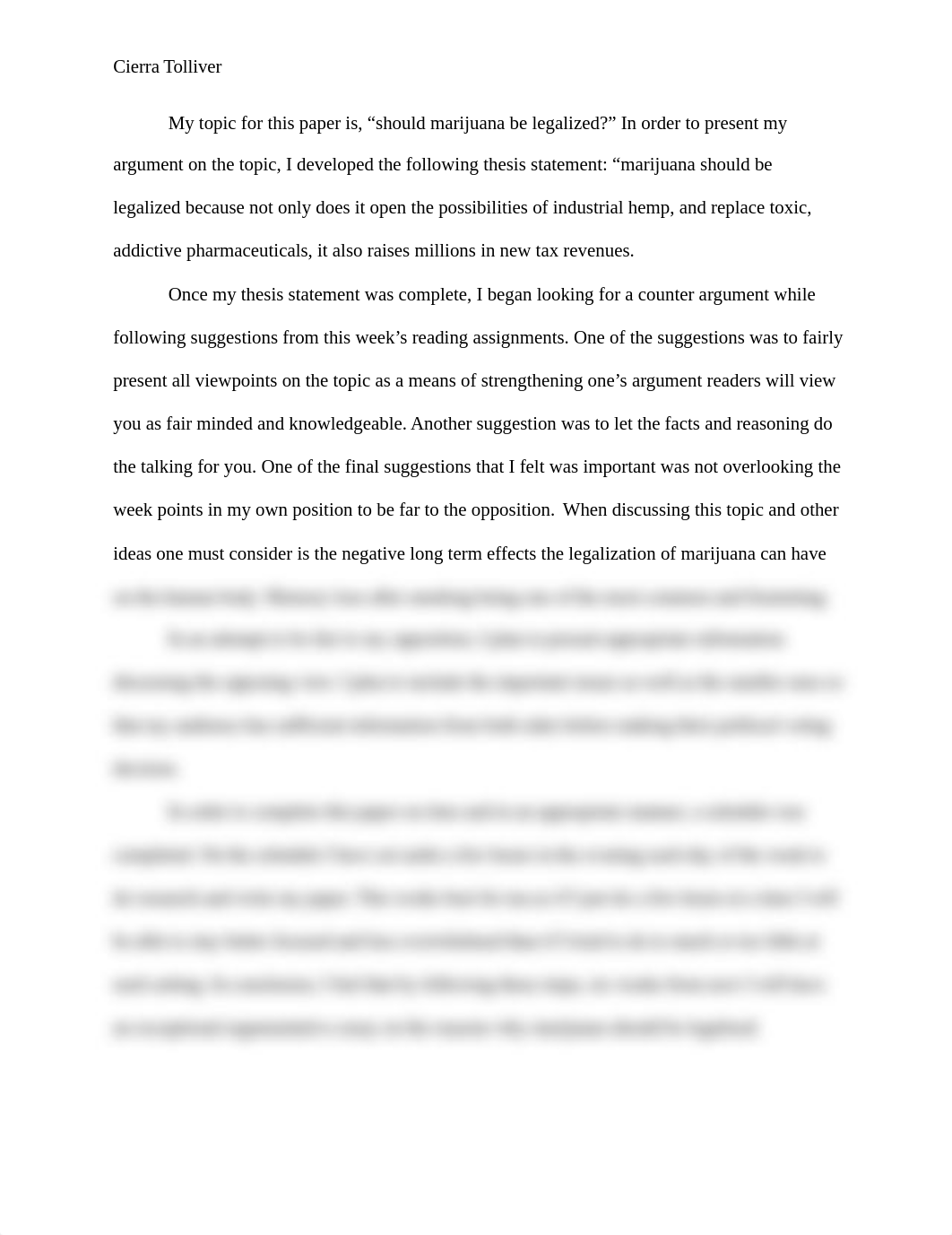 Cierra Tolliver Should Marijuana be legalized essay.docx_dkui4qgbvue_page1