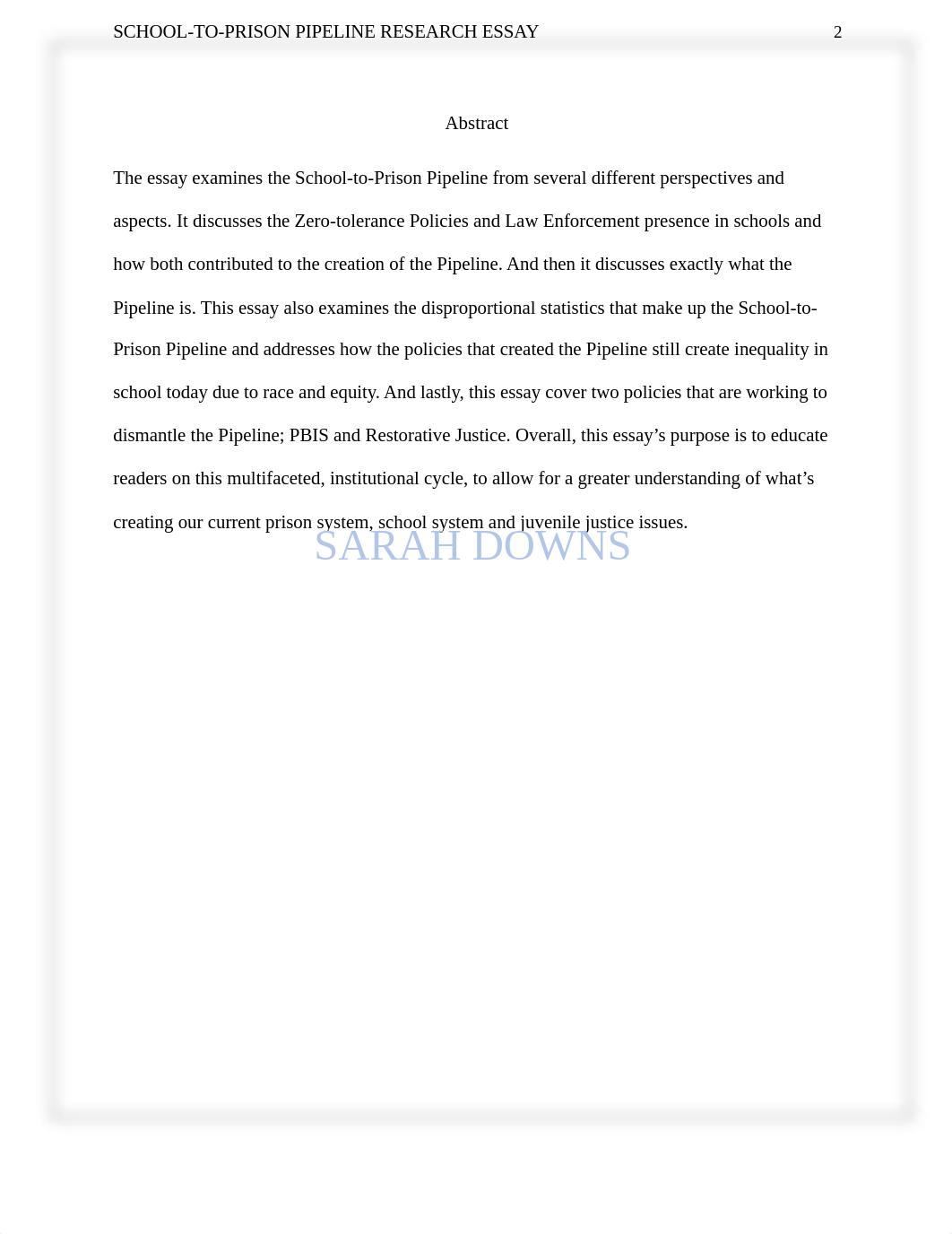 ADJ 100 Research Paper School-to-Prison Pipeline Sarah Downs.docx_dkun3cq25b4_page2