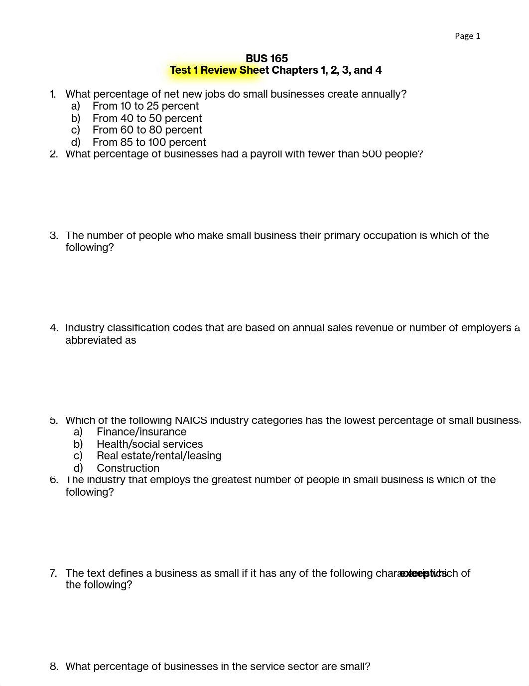 BUS 165 Test 1 Review Sheet Ch 1 2 3 and 4 (1).pdf_dkv0qr2pz1v_page1