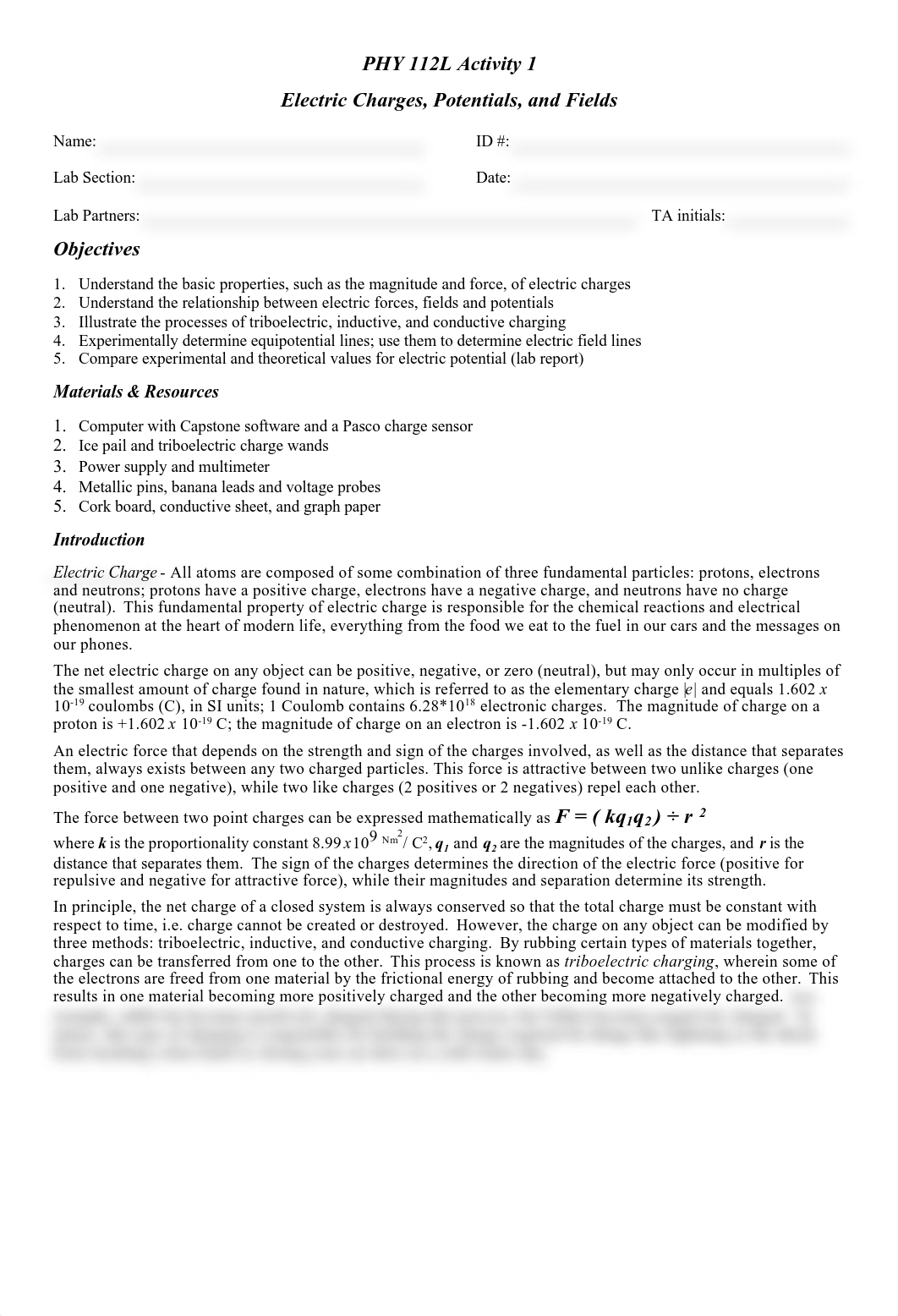 PHY 112 Lab 01 - Electric Charges Potentials and Fields.pdf_dkvf6a9ei52_page1