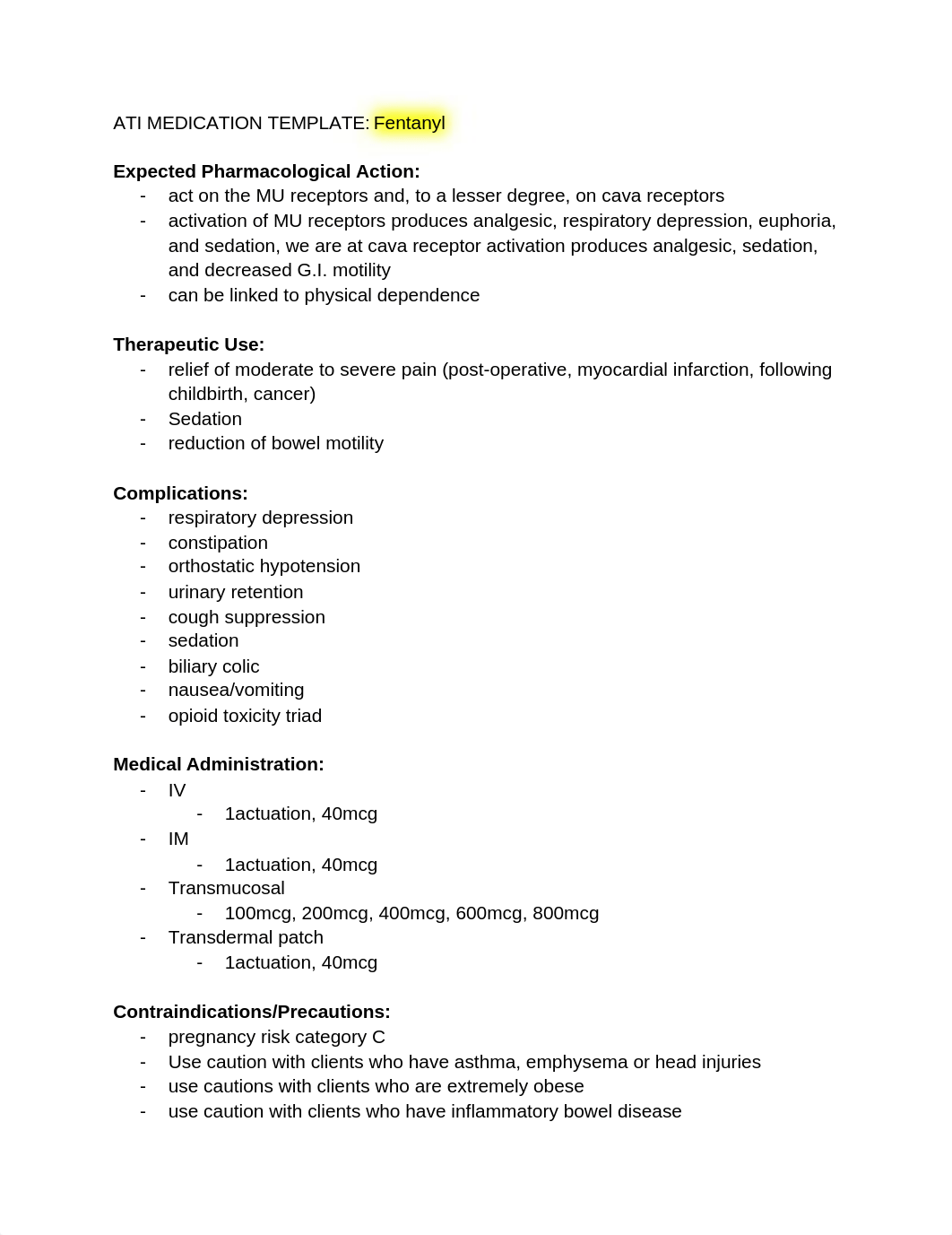 ATI MEDICATION TEMPLATE: Fentanyl_dkw04csvwlb_page1