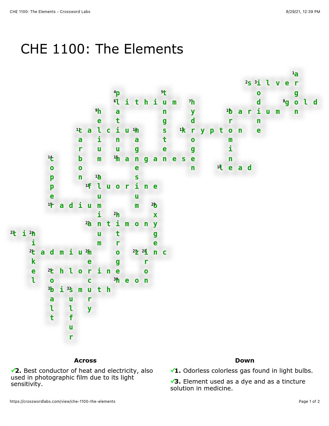 CHE 1100: The Elements - Crossword Labs.pdf_dkwki9rhfap_page1