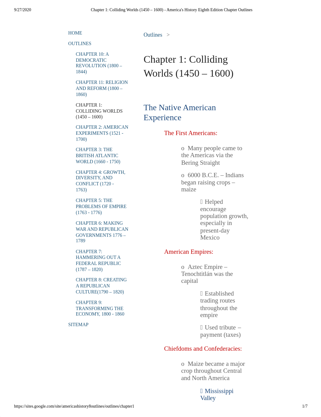 Chapter 1_ Colliding Worlds (1450 - 1600) - America's History Eighth Edition Chapter Outlines.pdf_dkybhsrtyrc_page1