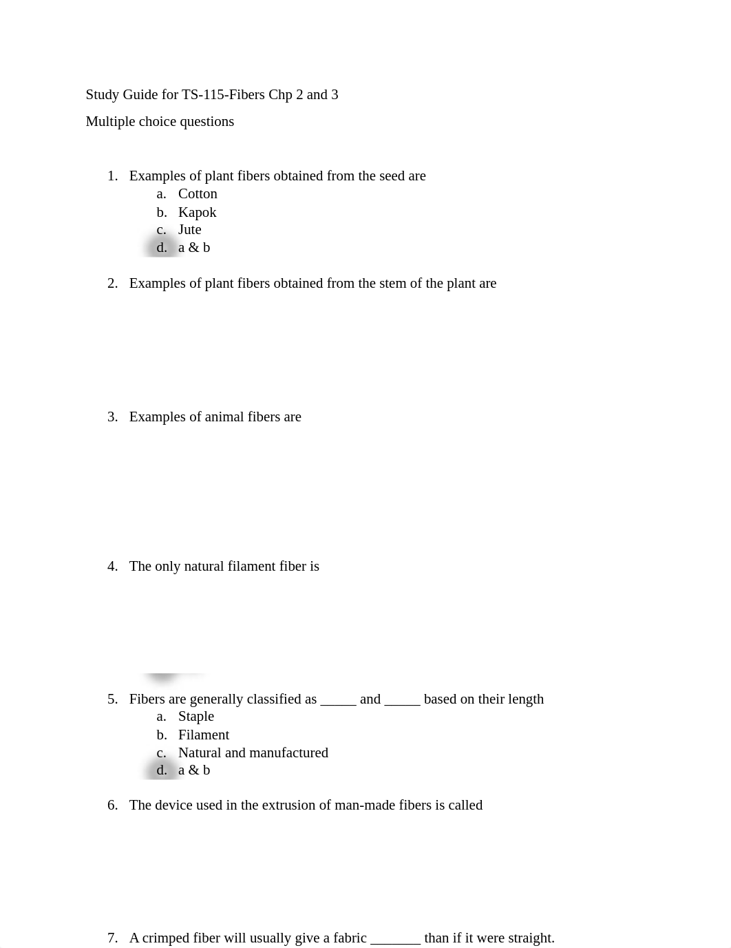 Study Guide Fibers  chp 2 and 3 for TS115 131.pdf_dkyc6i2y34s_page1