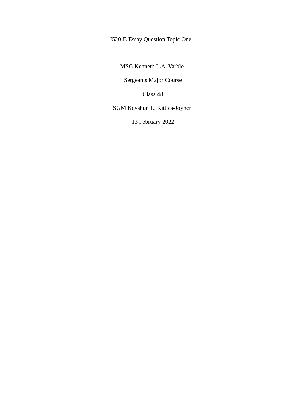 MSG Varble, K J520B  Essay Questions 1.docx_dkyid6vxm6r_page1