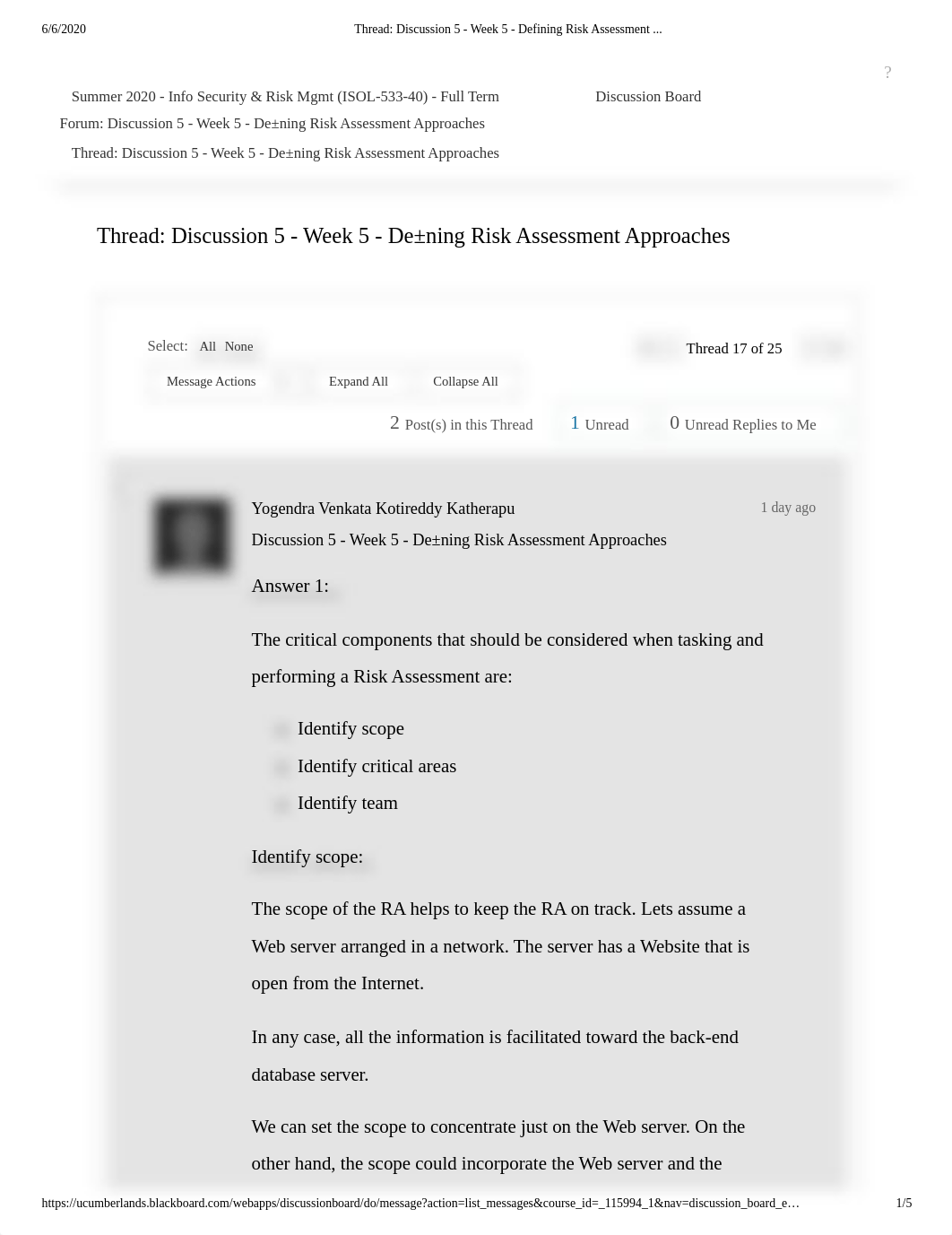 Thread_ Discussion 5 risk assessment, and why they a- Week 5 - Defining Risk Assessment .._.pdf_dkzgs768ldn_page1