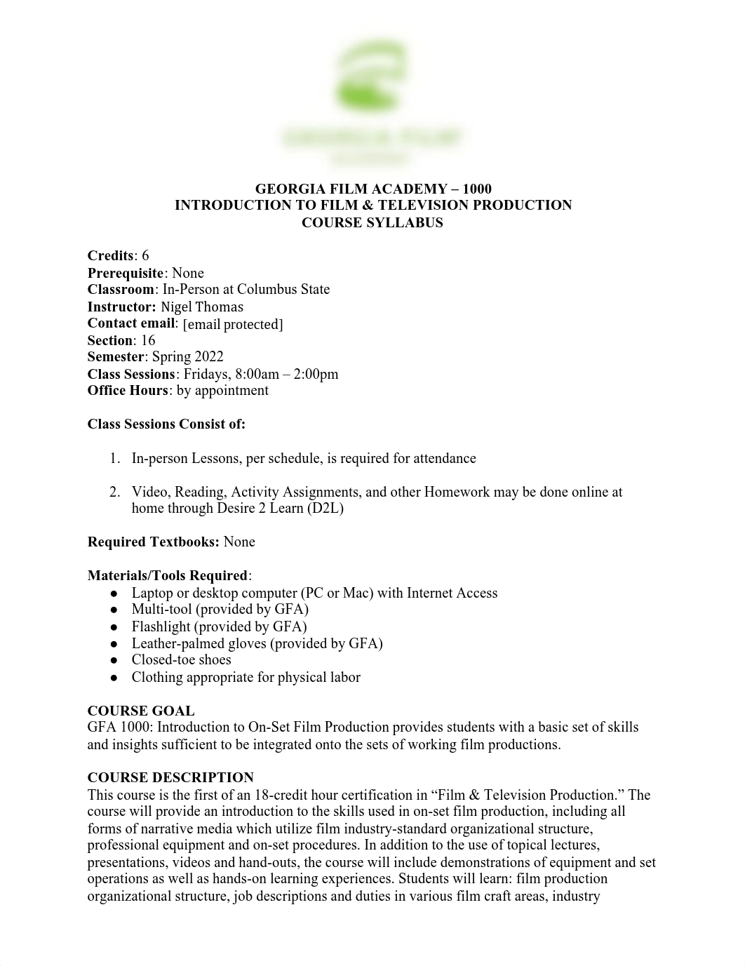 Nigel Thomas GFA 1000 Sec 16 Spring 2022 Semester Syllabi (1).pdf_dl010uidihm_page1