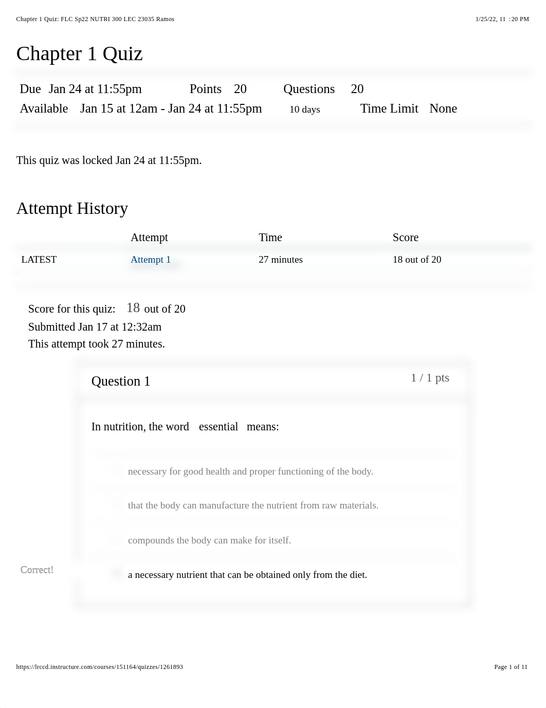 Chapter 1 Quiz: FLC Sp22 NUTRI 300 LEC 23035 Ramos.pdf_dl0j6gmbepl_page1