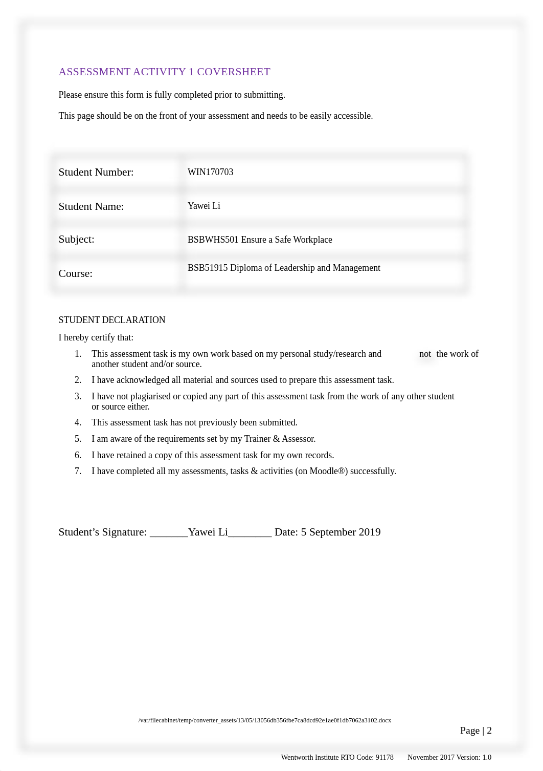 Ensure a Safe Workplace  Assessment 1- Yawei Li(David) 170703.docx_dl0t6okbdmk_page2