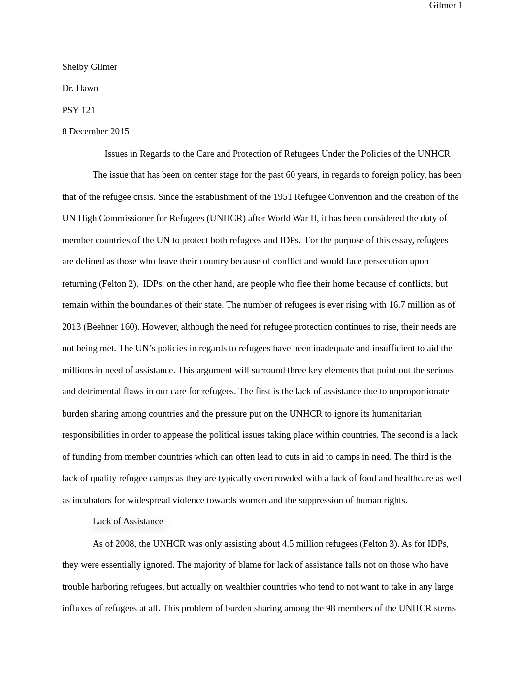 Research Paper-Issues in Regards to the Care and Protection of Refugees Under the Policies of the UN_dl16ybwg1u4_page1