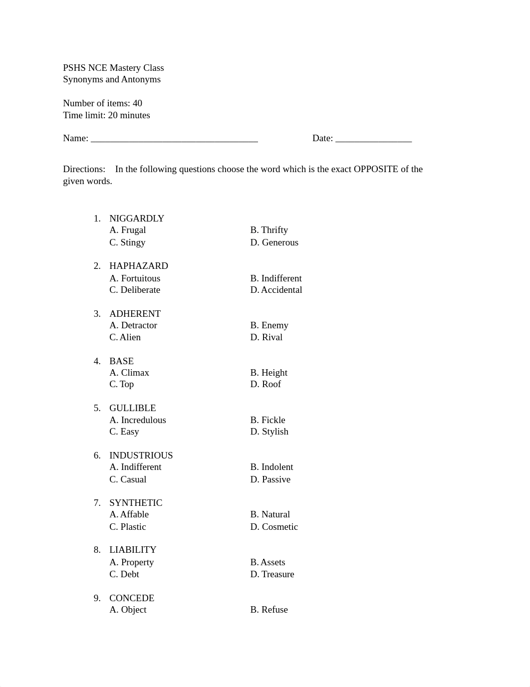 PSHS NCE English Mastery Synonym and Antonym II.docx_dl1pympb8ak_page1