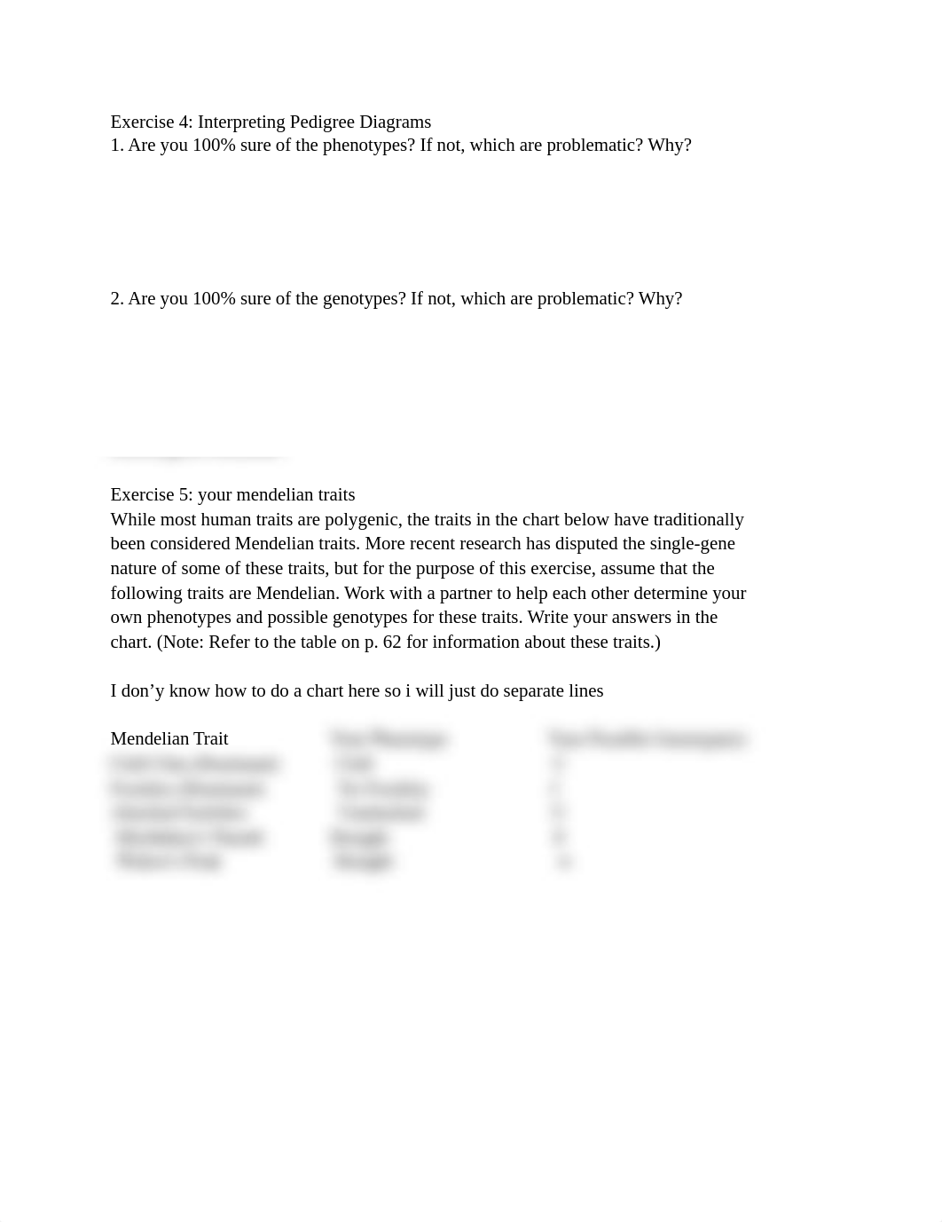 Lab 3 Exercises 4 & 5 - Interpreting Pedigree Diagrams & Your Mendelian Traits.pdf_dl1uvtitmgu_page1