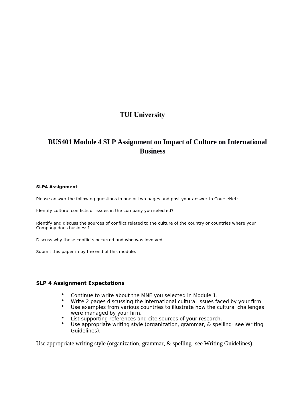 BUS401 Module 2  SLP Assignment on Impact of Culture on International Business.docx_dl2ere1pznq_page1