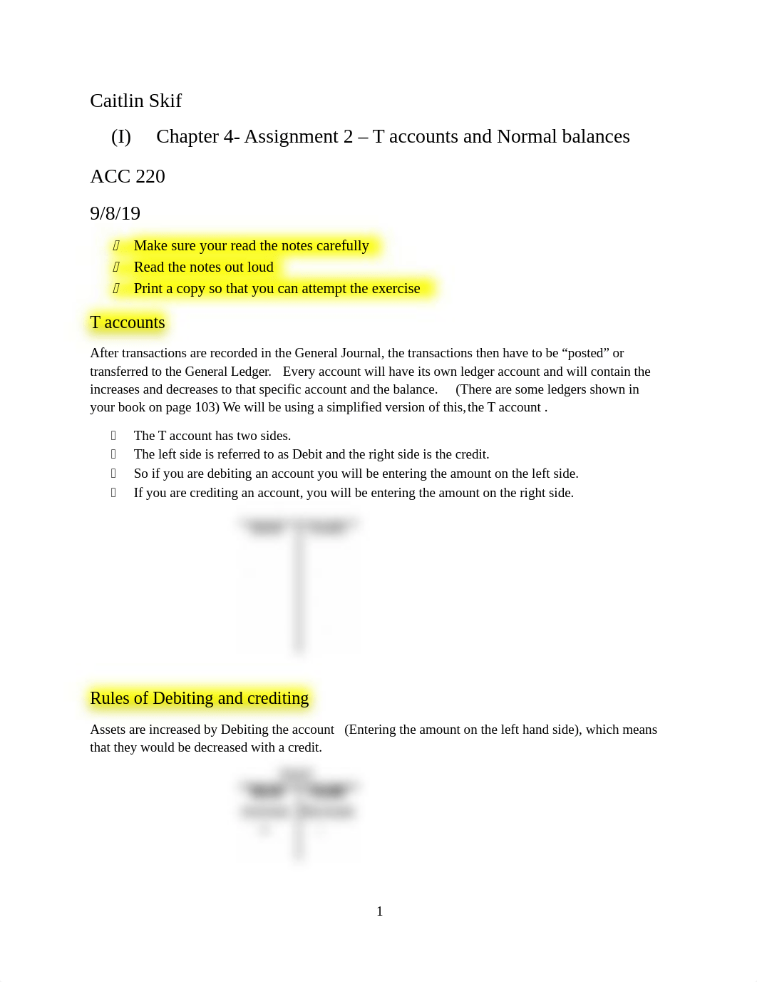 Caitlin Skiff (I) Chapter 4- Assignment 2 - T accounts and Normal balances ACC 220 .docx_dl2kov0r1z4_page1