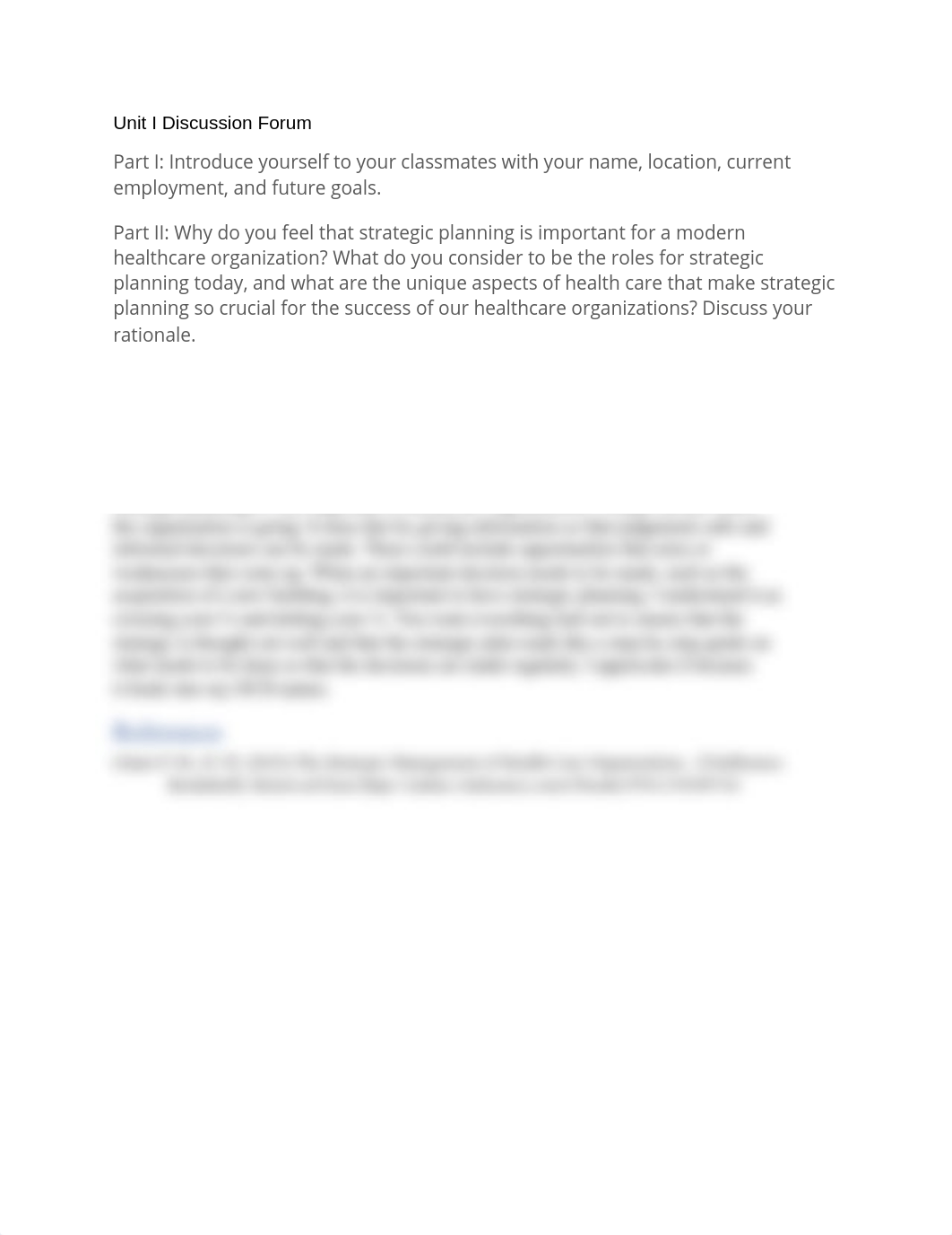 Development and Strategic Planning in Health Care Unit I Discussion Forum.docx_dl325usfjqt_page1