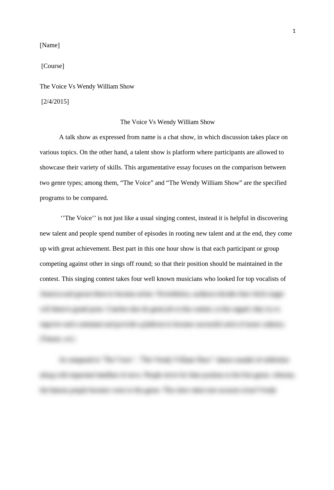 Compare and contrast between two genre type  America Idol  The Voice(Talent show) and Wendy William_dl393bawc7a_page1