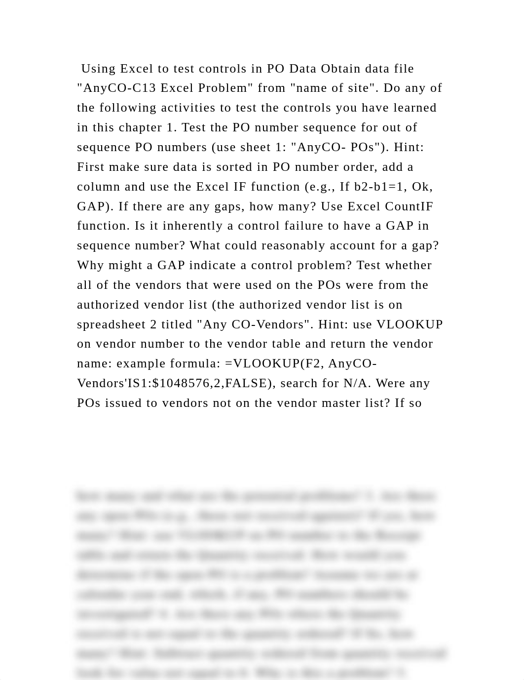Using Excel to test controls in PO Data Obtain data file AnyCO-C13 E.docx_dl3jzkugzkk_page2