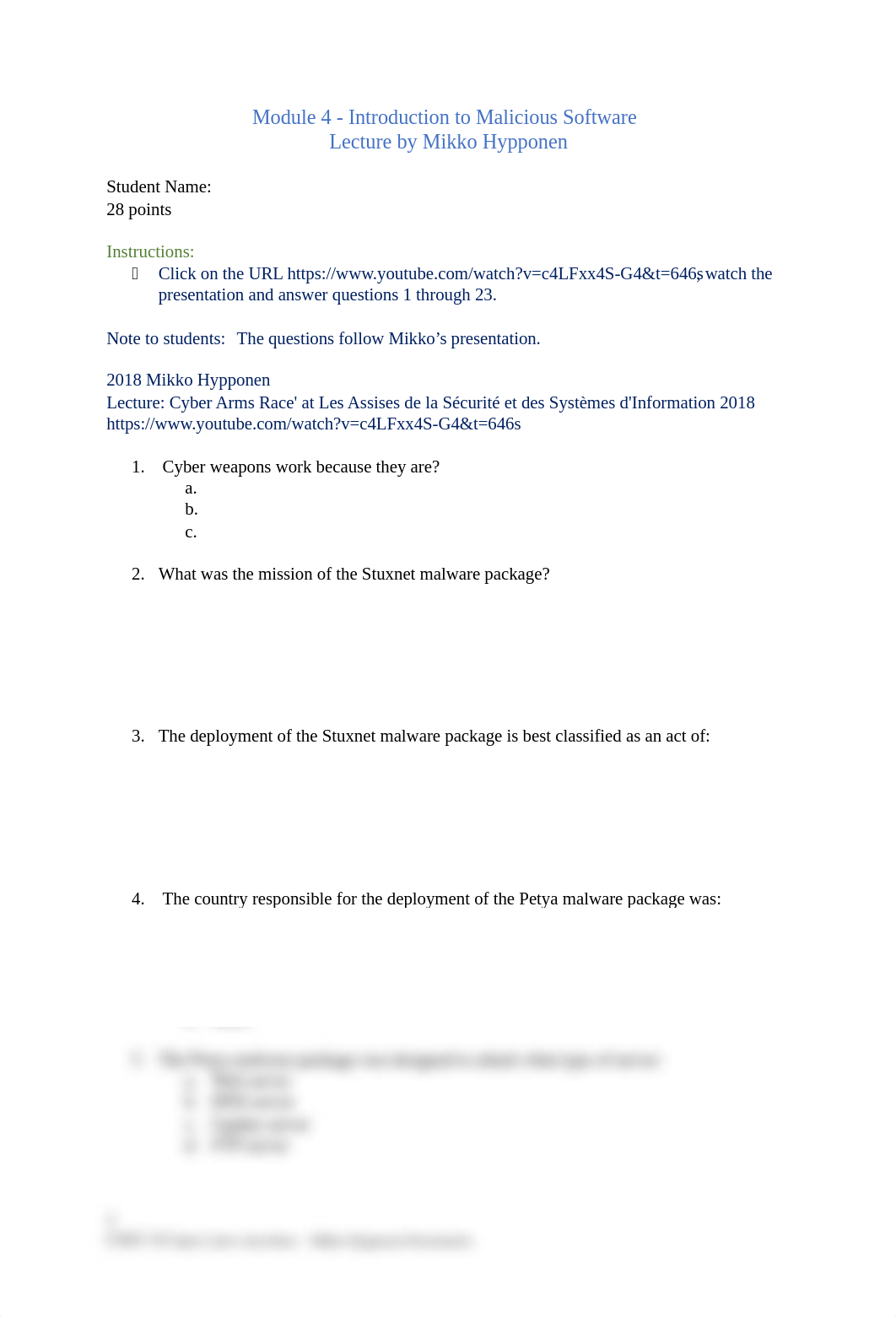 Module 4 - Exam - Mikko Hypponen Presentation Cyber Arms Race.docx_dl3kh4qtd7q_page1