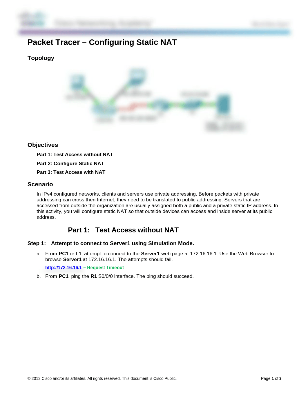 NETW 205 WK6 9.2.1.4 Packet Tracer  - Configuring Static NAT PTLABS.docx_dl3qytyri5p_page1