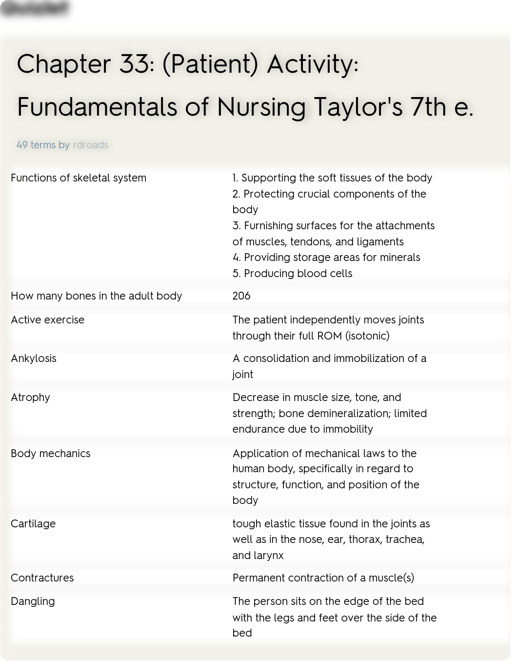 Chapter 33: (Patient) Activity: Fundamentals of Nursing Taylor's 7th e. Flashcards | Quizlet_dl4v7p10h32_page1