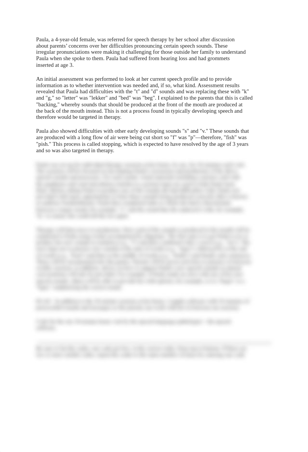 Paula, a 4-year-old female, was referred for speech therapy by her school after discussion about par_dl4xkf56cn6_page1