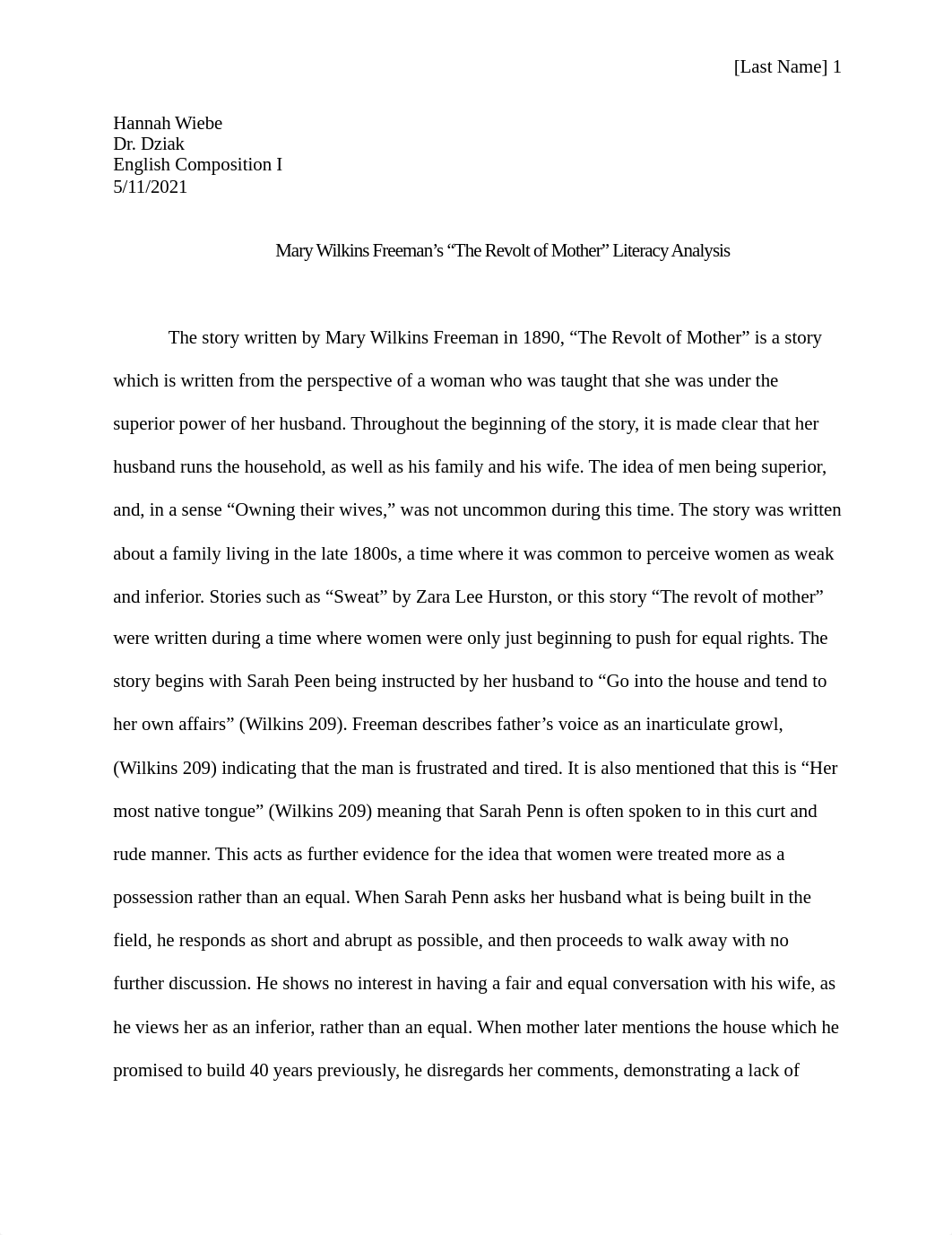 Literary Analysis - Freeman - The Revolt of Mother (1).docx_dl530z5eaby_page1