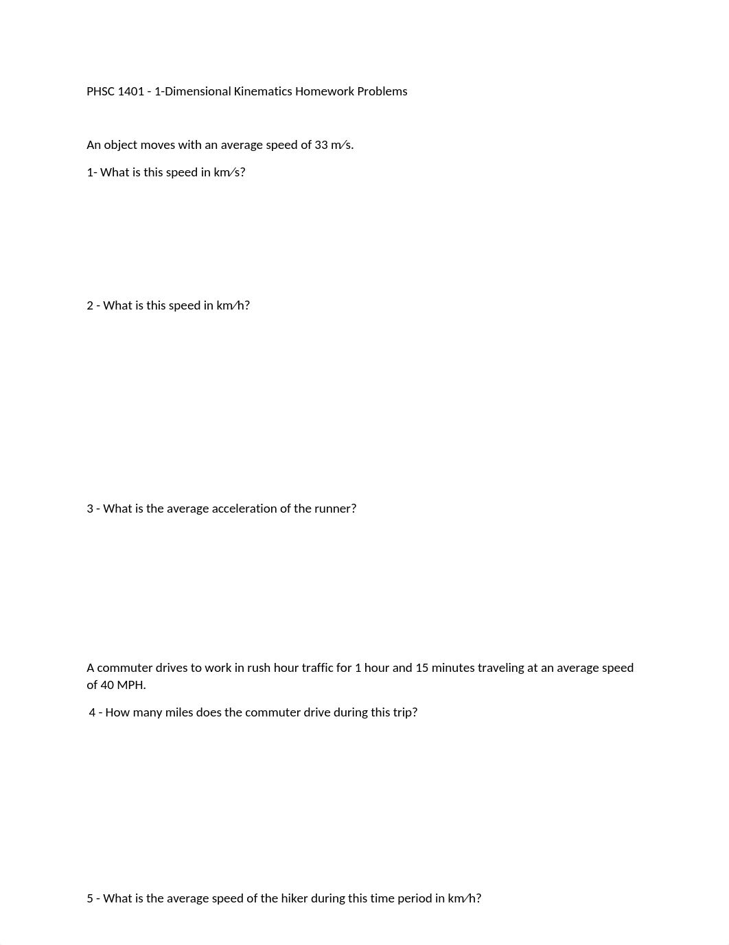 PHSC 1401 - HW 1 - Dimensional Kinematic.docx_dl5yekmo9e3_page1