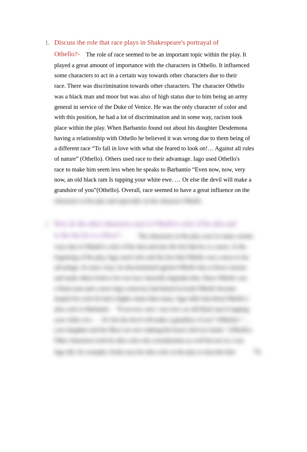 Discuss the role that race plays in Shakespeare's portrayal of Othello.docx_dl60t7knn3c_page1