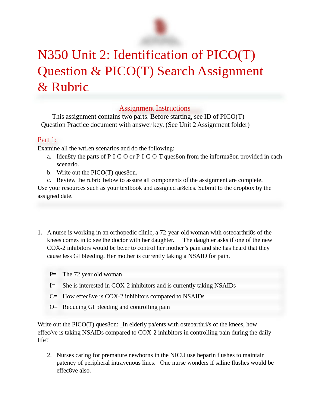 Identification of PICO(T) Question & PICO(T) Search Assignment and rubric 2.pdf_dl932ngr9he_page1