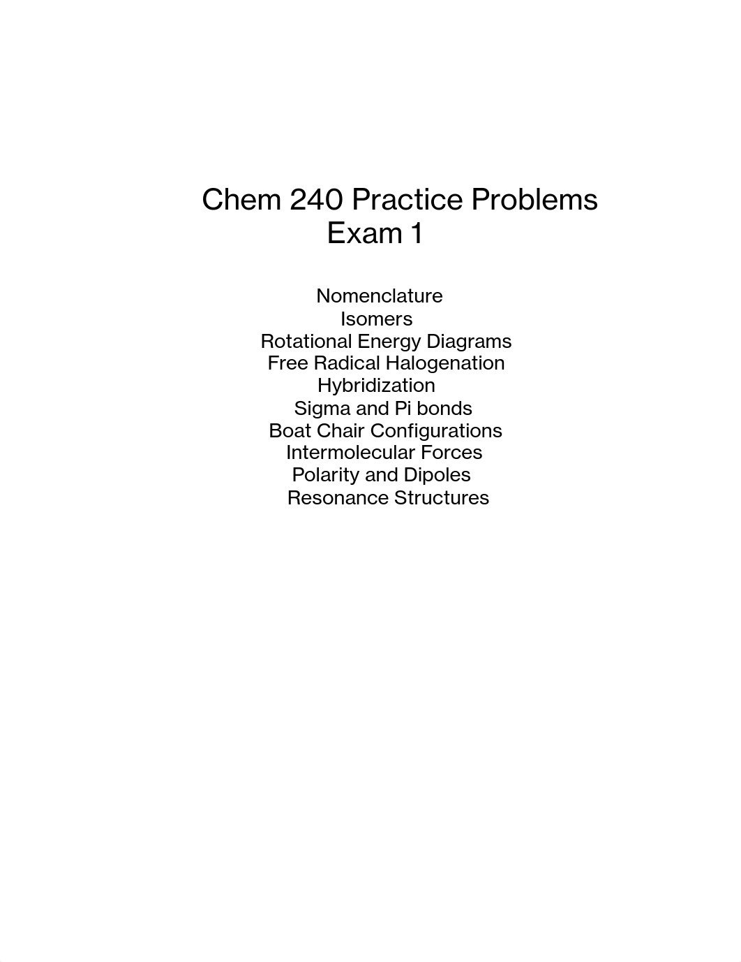 1 - Exam 1 Practice Problems and Keys on Organic Chemistry_dl9npedaft3_page1